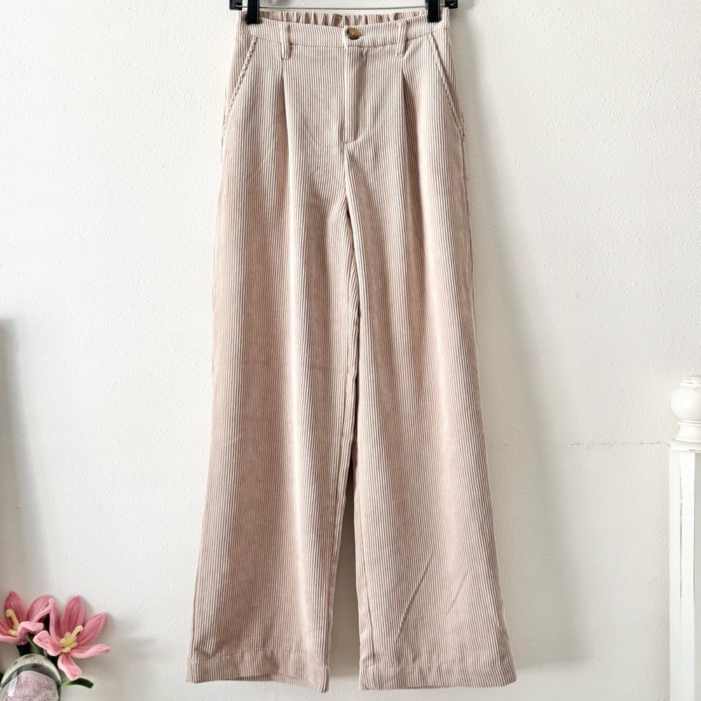 Wide Leg Corduroy Pants in Cream